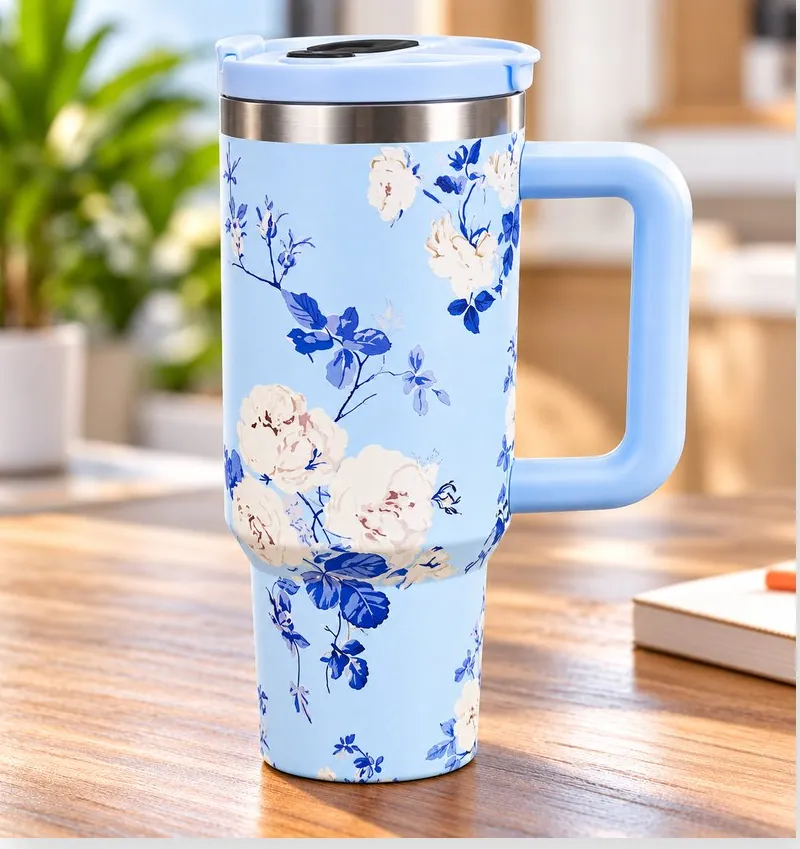 Blue Floral Handled Tumbler, photo 1